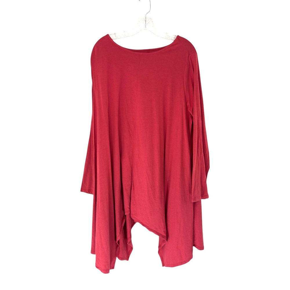 Roaman's Blouse Tunic Plus Red Asymmetrical Lagenlook Relaxed Basic‎ Size 1X